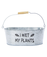 NEW &quot;I Wet My Plants&quot; Oval Metal Bucket Planter Flower Pot w/ handle 11x... - £10.90 GBP