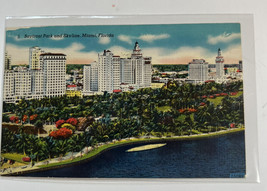 Postcard Miami FL Bayfront Park and Skyline Linen Posted 1951 - £3.61 GBP