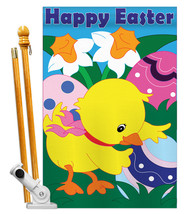 Easter Chick - Applique Decorative Pole Bracket House Flag Set HS103035-P2 - £51.74 GBP