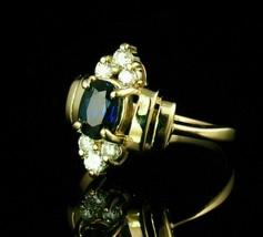 Estate 1.CT Oval Blue Sapphire Diamond 14K Yellow Gold Over Ring - $89.09