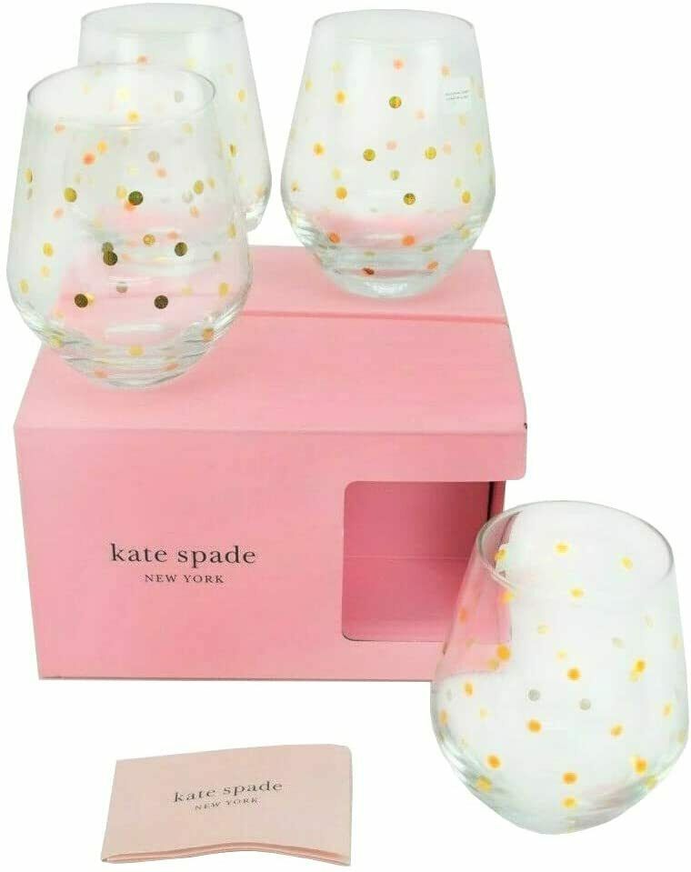 Kate Spade x Lenox Larabee Gold Dot Stemless Wine Set of 4 - £93.83 GBP