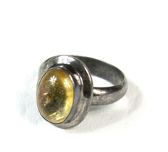 Chunky Sterling Gemstone Ring Citrine Cabochon Maybe Size 9 Modernist Se... - £38.93 GBP