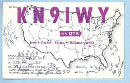 1958 Vintage Postcard QSL Card KN9IWY US Map Hamilton, IL Jerry Decker - £10.25 GBP