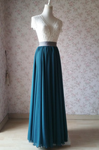 Teal Blue Chiffon Maxi Skirt Women Summer Plus Size Chiffon Skirt Outfit image 2