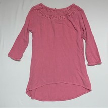 Pink Tunic Top Blouse Shirt Girl’s Large 10-12 Lace Neckline Boho Old Navy - $17.82