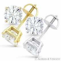 2.50ct Round Brilliant Cut Moissanite 14k Gold Stud Earrings Charles and Colvard - £636.64 GBP