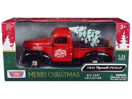 1941 Plymouth Pickup Truck Red Black Merry Christmas w Tree Accessory 1/24 Dieca - £33.14 GBP