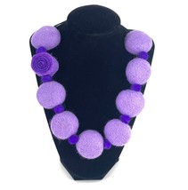 Purple Textile art felt necklace, lightweight felted ball necklace swirl necklac - £31.17 GBP