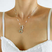 Pearl &amp; Resin Silver-Plated Bear Heart Toggle Necklace - £11.35 GBP