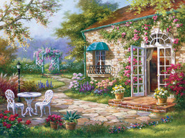 FRAMED CANVAS ART PRINT painting spring flowers garden outdoor patio gazebo - £31.64 GBP+