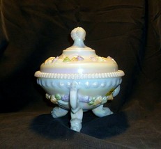 3 Dragon Footed Compote w Lid Milk Glass Candy Dish Westmoreland Iridescent 6&quot; - £116.49 GBP
