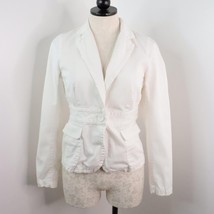 J.Crew Women&#39;s 4 White Cotton Twill Denim Single-Button Fitted Blazer Ja... - $21.48