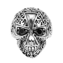 Punk Skull Cross Cubic Zirconia Black Eyes Sterling Silver Ring-9 - £29.35 GBP