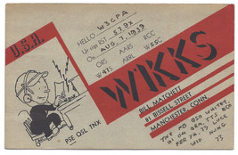 1939 Vintage Cartoon Art Postcard Bill Matchet QSL Card WIKKS, 1 cent Postage - £19.97 GBP