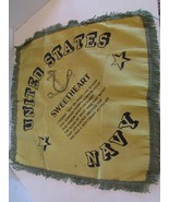 Vtg United States Navy Satin Sweetheart Pillow Cover Fringed 18&quot; - $20.10 CAD