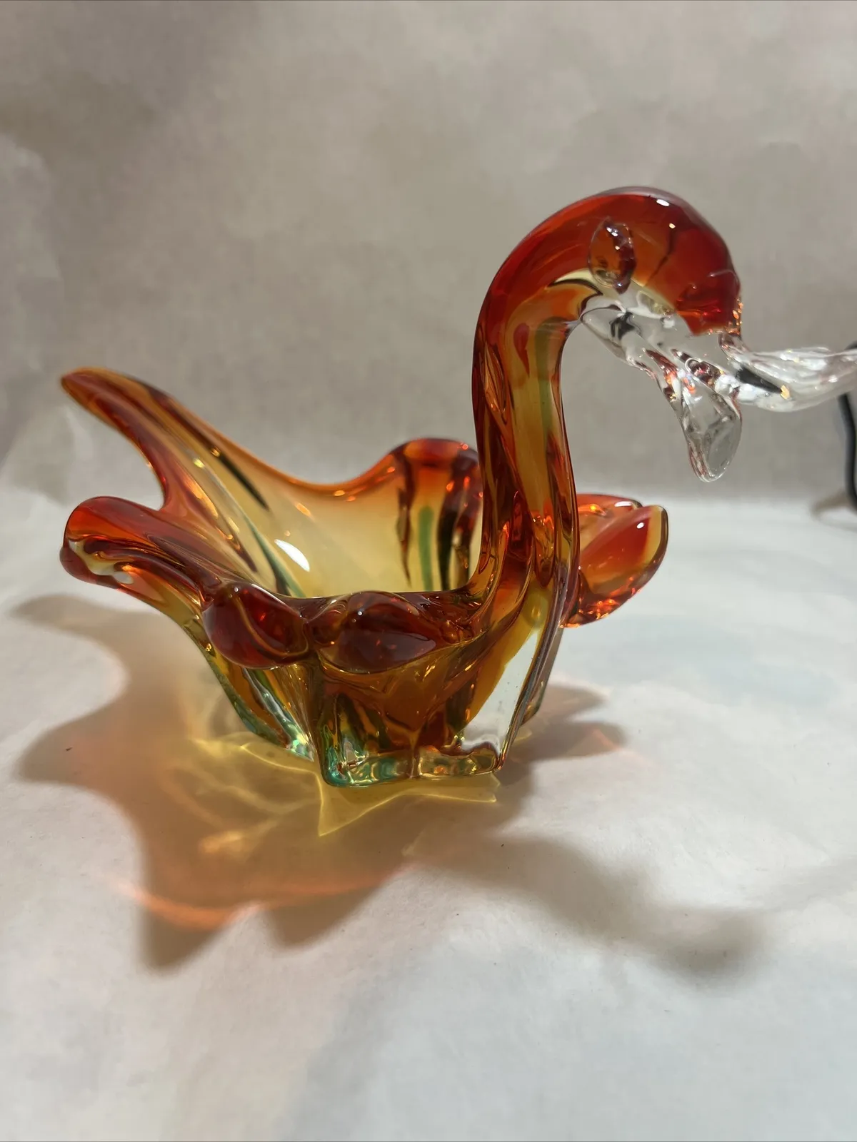 Art Glass Duck Candy Bowl Amberina Glass Hans Geismar import C. 1950 - £54.27 GBP