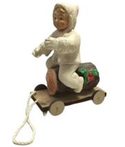 Bethany Lowe Christmas Bring in the Yule Log Child Wagon Sled Sleigh Holiday Vtg - $45.00