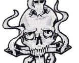 Skull Impaled on Upside Down Cross Iron On Embroidered Patch 2 1/2&quot;X 3 3/8&quot; - $4.99