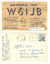 1968 Vintagae Postcard Unique Wood Grain San Diego Robert Ranson QSL Card W6IJB - £7.06 GBP