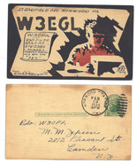 1934 Vintage Art Handmade Postcard QSL Card W3EGL Norwood Pre-Printed Stamp - £19.74 GBP