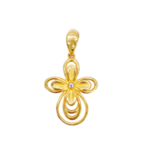 22ct Yellow Gold Two-Tone High Polished and Matt Floral Pendant (34x18mm) - $1,049.46 CAD