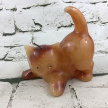 Vintage Candle Playful Kitten Molded Amber Color Wax Cat Never Lit - $19.79