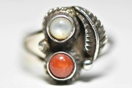 Coral ring southwest MOP sterling silver girls women Size  7 - £29.63 GBP