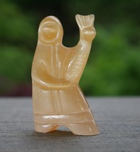 Miniature Natural Selenite Carved Inuit Eskimo Fisherwoman Holding Fish ... - $823.64 MXN