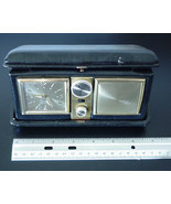 Vintage Folding Travel Alarm Clock Radio Genuine Leather Case 1960&#39;s - £55.73 GBP