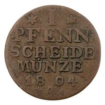 1804 German States PRUSSIA Pfennig Coin In VF Condition, KM# 372 - $48.20