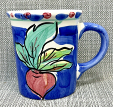 Gibson Coffee Cocoa Mug Cup Hand-painted Fruit Veggie Radish Design on Blue - $8.88