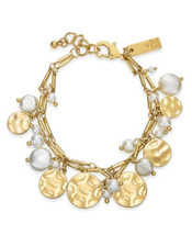 Inc Gold-Tone Imitation Pearl and Hammered Disc Shaky Charm Bracelet - £10.13 GBP