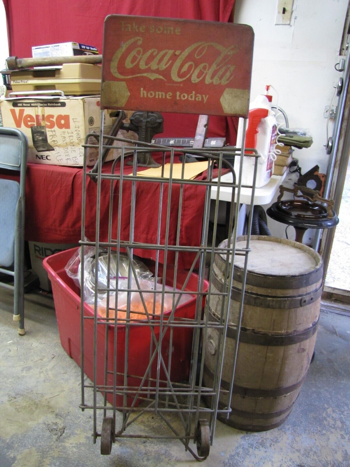 Vintage Coca Cola Wheeled Heavy Metal Foldable Store Display Rack Stand Cart - $395.99