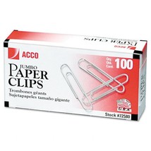 Acco Jumbo Paper Clips, Smooth, 100 Per Pack - $10.99