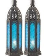 2 - Tall Floret Blue Candle Lanterns  - $1,002.83 MXN