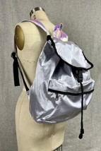 NWT Urban Outfitters Silver Satin Drawstring Backpack Holographic Pink Straps - £23.26 GBP