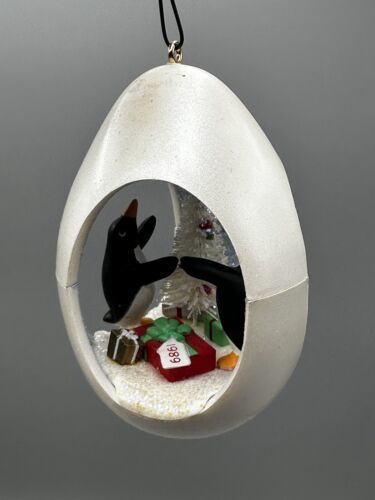 Primary image for Ornament Hallmark Winter Surprise Penguin Tree Presents Oval Egg 1989 #1 QX4272