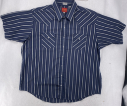 Plains Western Wear Shirt 2XL Big Man Black Striped Pearl Snap Cowboy Rockabilly - $16.82