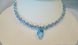 Elegant Light Blue Swarovski Crystals with Silver Beads Necklace Handcrafted USA - £19.54 GBP