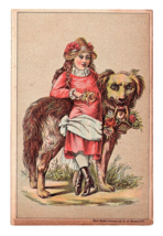 Victorian Trade Card 1880s Reynolds Brothers Shoes Girl &amp; Dog Flowers Ut... - £17.38 GBP