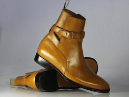 Handmade Men&#39;s Ankle High Tan Leather Boots, Men Designer Jodhpurs Boots - £128.19 GBP+