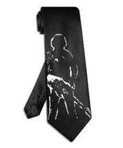 Bruce Springsteen guitar on back necktie black satin silk hand-painted tie - $28.00