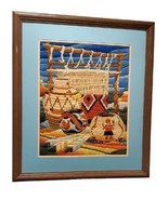 Completed Crewel Embroidery Custom Framed Art Native American Pottery so... - €61,45 EUR