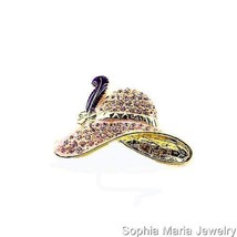 Pink Crystal Rhinestone Hat Brooch Fashion Pin 1.75&quot; Costume Jewelry - £7.15 GBP
