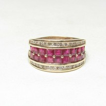 2.10Ct Princess Cut Simulated Ruby Ring 925 Silver Gold Plated - £89.54 GBP