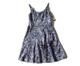 NWT Nine West Paisley Print in Dark Pacific Navy Sleeveless Fit &amp; Flare Dress 4 - £26.89 GBP