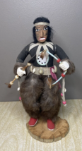 12&quot; Hand Carved Kachina Doll Signed Native American Warrior w/ Bow &amp; Arrow - £55.03 GBP