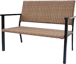 Outdoor Loveseat Bench Chair For Outside Patio Porch, Metal Frame, Natur... - $259.99