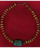 Amber Nuggets and Coral Beads Necklace with a Large Turquoise Free-form ... - €34,74 EUR