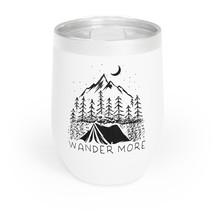 Personalized Wine Tumbler - Wander More - Black and White Wilderness Print - Dou - £20.98 GBP